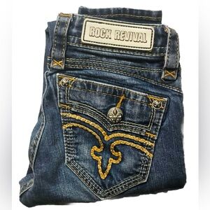 Rock Revival Women’s Calli Skinny Low Rise Denim Faded Flap Pocket  Jeans 25x31